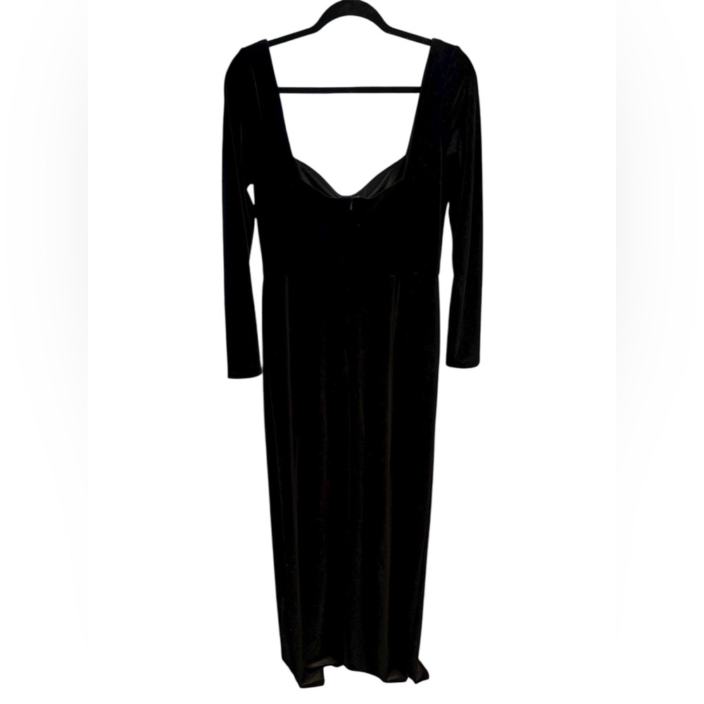 Jenny Yoo Rachel Velvet Gown Square Neck Long Sleeve Side Slit Black Size 14 - Picture 7 of 11